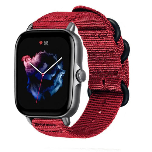 Nylon Buckle Strap, red, on a watch, 3/4 front view