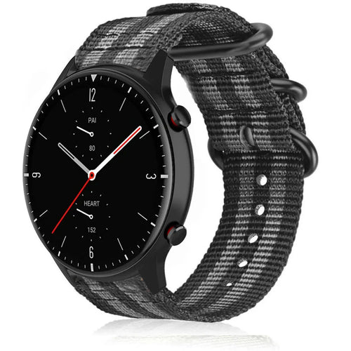 Nylon Buckle Strap, black/grey, on a watch, 3/4 front view