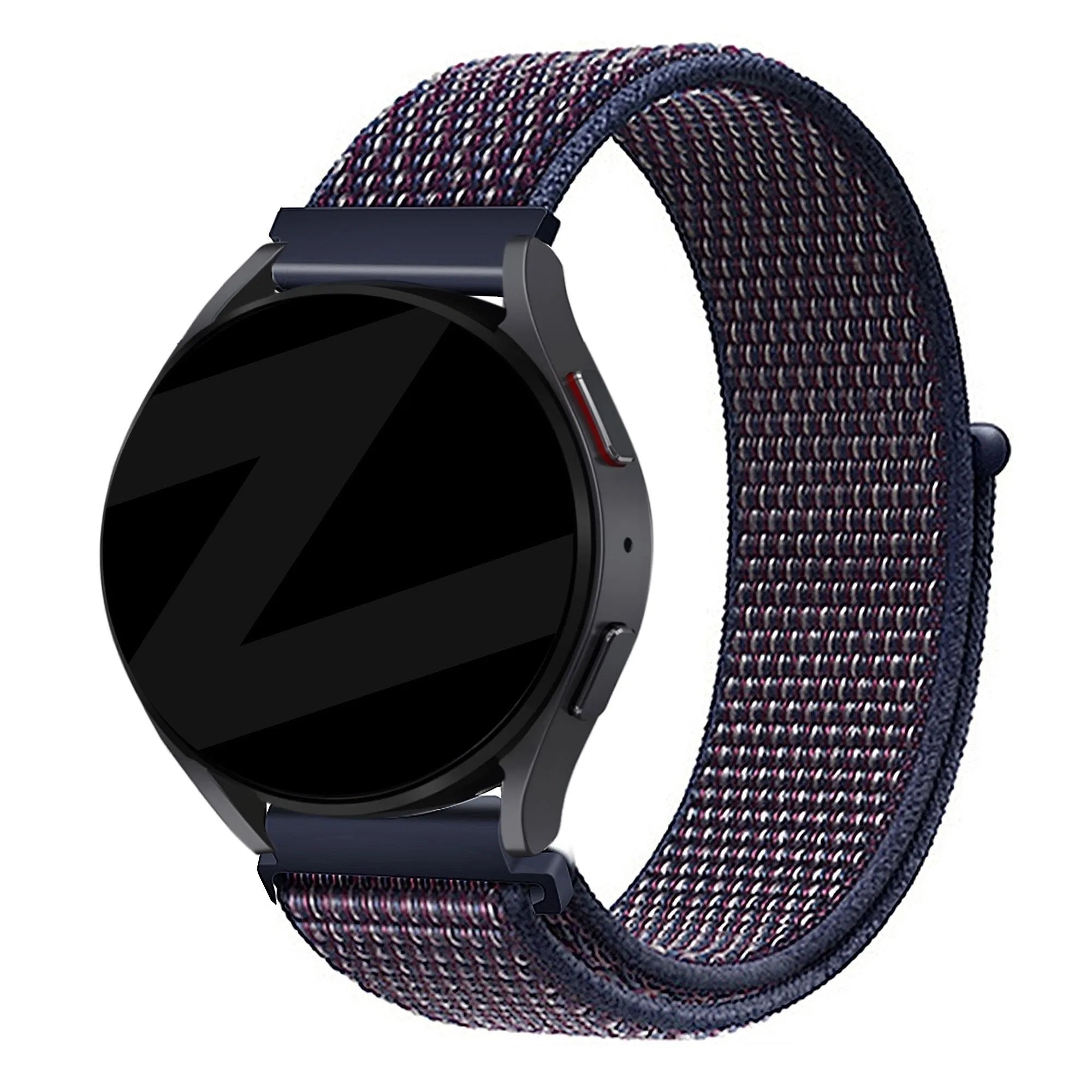 Nylon Loop Strap, indigo, on a watch, 3/4 front view
