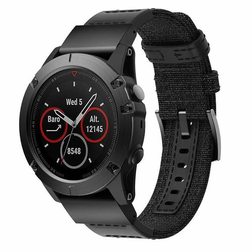 Nylon Hybrid Strap, black, on a watch, 3/4 front view