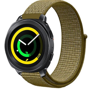 Nylon Strap, olive, on a watch, 3/4 front view