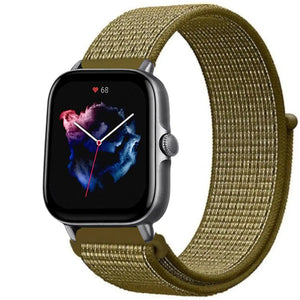 Nylon Strap, olive, on a watch, 3/4 front view