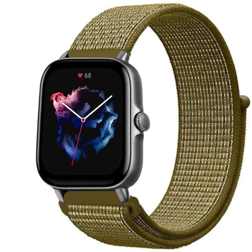 Nylon Strap, olive, on a watch, 3/4 front view