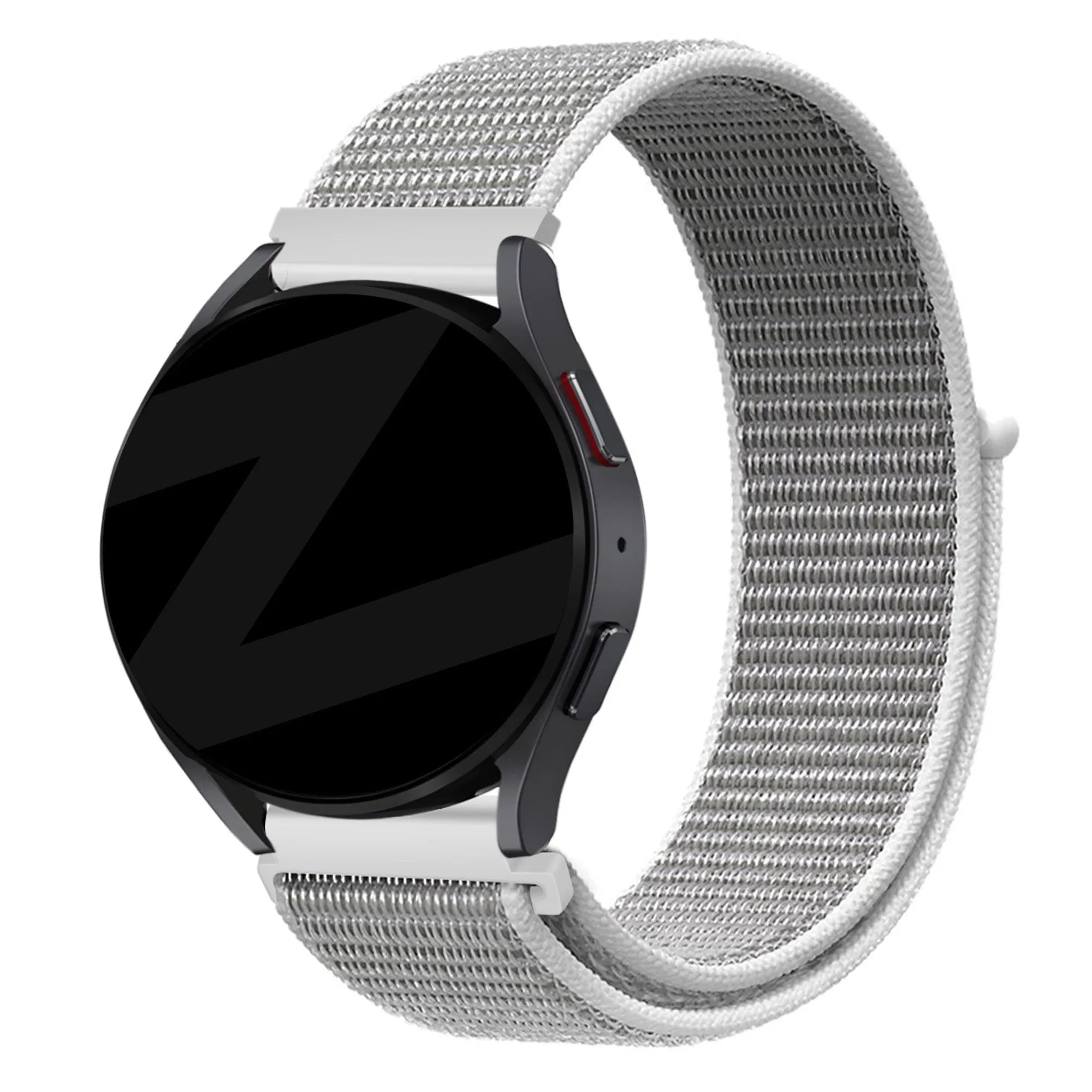 Nylon Loop Strap, grey, on a watch, 3/4 front view