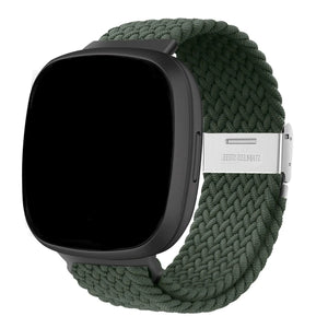 Nylon Adjustable Braided Strap, olive green, on a watch, 3/4 front view