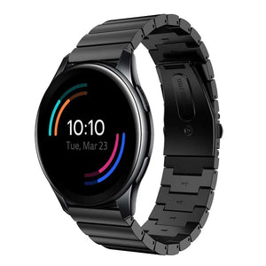 Premium Metal Strap, black, on a watch, 3/4 front view