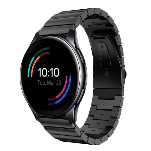 Premium Metal Strap, black, on a watch, 3/4 front view