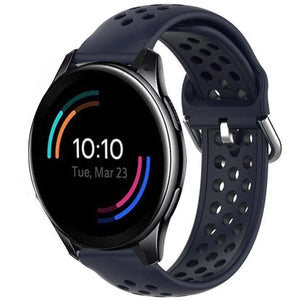 Breathable Silicone Strap, dark blue, on a watch, 3/4 front view