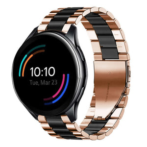 Steel Strap, rose gold/black, on a watch, 3/4 front view