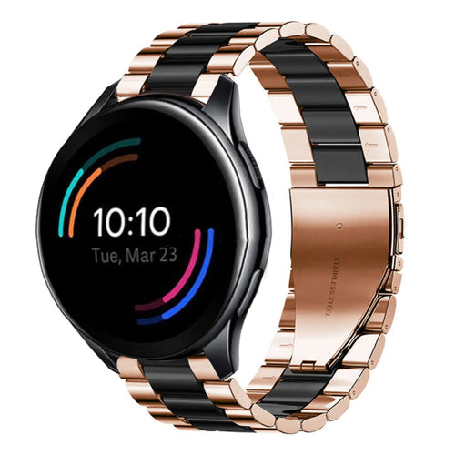 Steel Strap, rose gold/black, on a watch, 3/4 front view