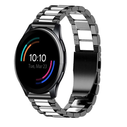 Steel Strap, black/silver, on a watch, 3/4 front view
