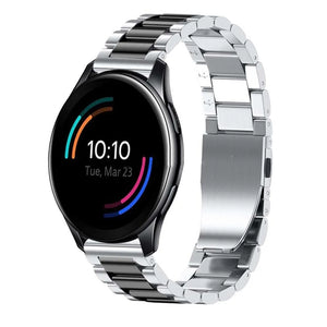 Steel Strap, silver/black, on a watch, 3/4 front view