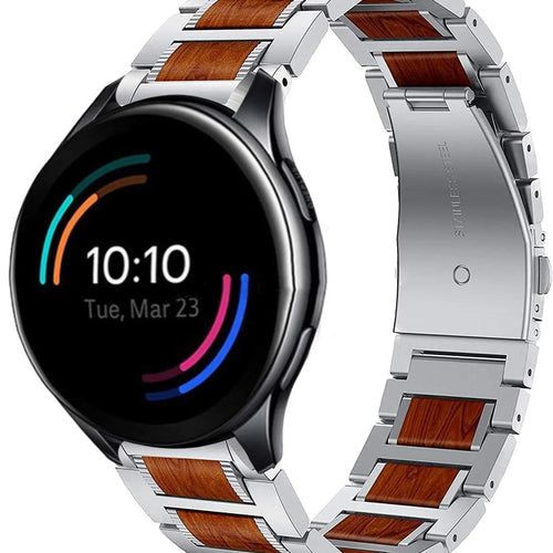 Wood Steel Strap, silver, on a watch, 3/4 front view