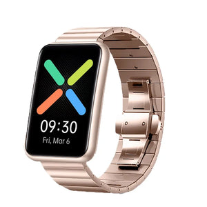 Metal Strap, rose gold, on a watch, 3/4 front view