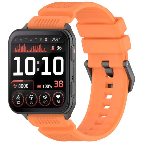 Silicone Strap, orange, on a watch, 3/4 front view