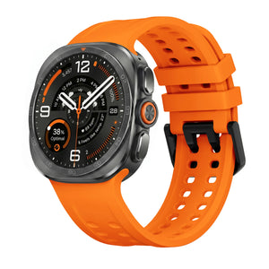 Silicone Strap, orange, on a watch, 3/4 front view