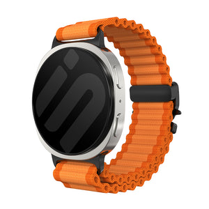 Samsung Galaxy Watch 9 - 44mm outdoor nylon band met P-buckle (oranje met zwart)