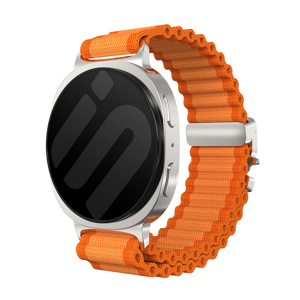 Samsung Galaxy Watch 9 - 40mm Outdoor Nylon Strap with P-Buckle (Orange/Silver)