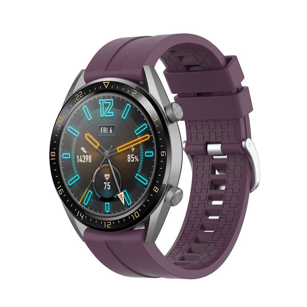 Silicone Strap 'Extreme', purple, on a watch, 3/4 front view