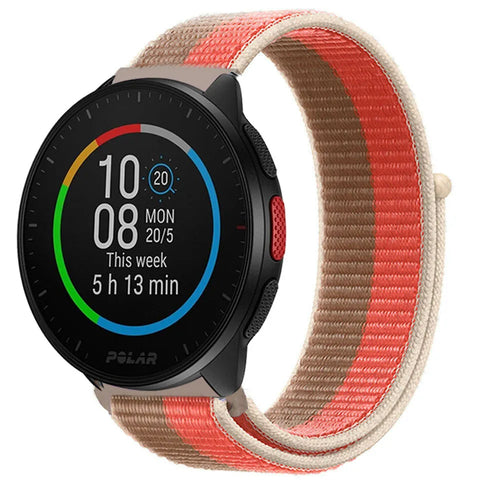 Nylon Strap, pink pomelo, on a watch, 3/4 front view