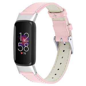 Modern Leather Strap, beige/pink, on a watch, 3/4 front view