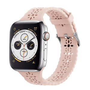 Patterned Silicone Strap, pink, on a watch, 3/4 front view