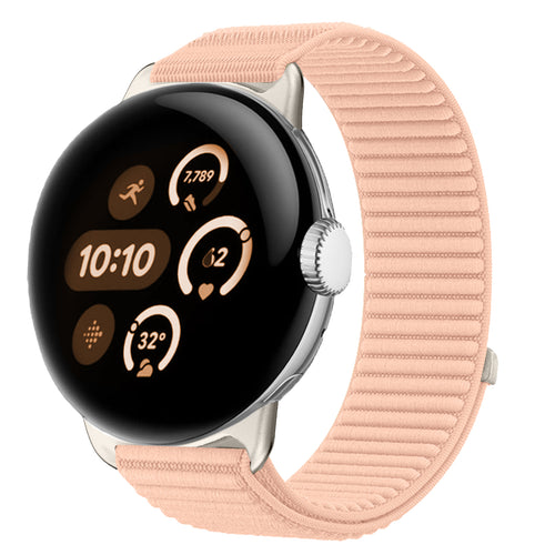 Wave Nylon Strap, pink, on a watch, 3/4 front view