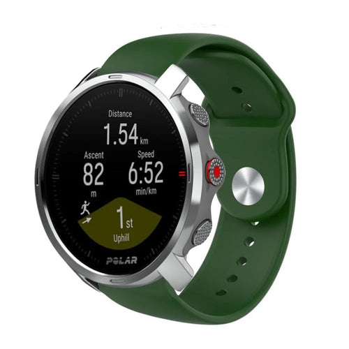 Silicone Sport Strap, army green, on a watch, 3/4 front view