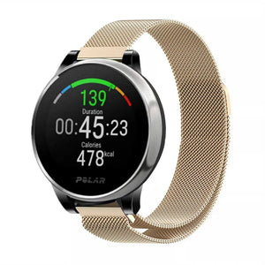 Milanese Strap, champagne, on a watch, 3/4 front view