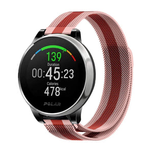 Milanese Strap, red/pink, on a watch, 3/4 front view