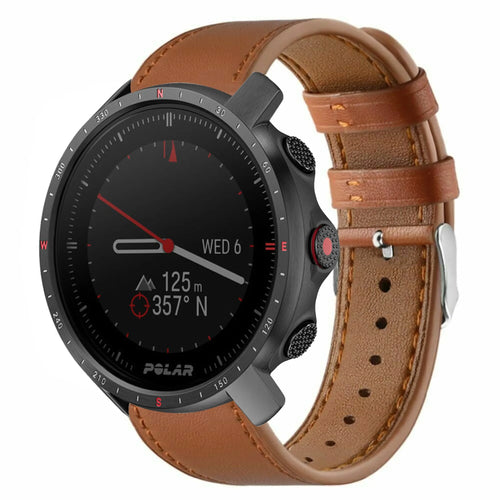Modern Leather Strap, brown, on a watch, 3/4 front view