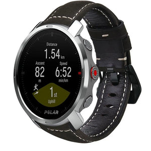 Leather Strap, black, on a watch, 3/4 front view