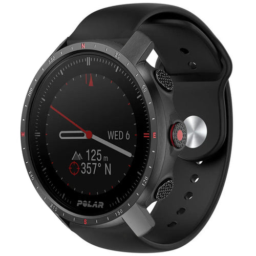 Silicone Sport Strap, black, on a watch, 3/4 front view