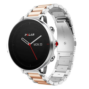 Steel Strap, silver/rose gold, on a watch, 3/4 front view