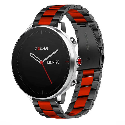 Steel Strap, black/red, on a watch, 3/4 front view