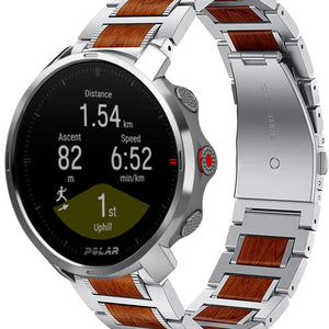 Wood Steel Strap, silver, on a watch, 3/4 front view