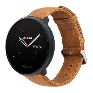 Leather Strap, brown, on a watch, 3/4 front view