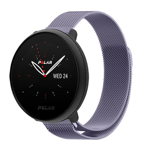 Milanese Strap, light purple, on a watch, 3/4 front view