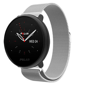 Milanese Strap, silver, on a watch, 3/4 front view