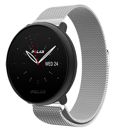 Milanese Strap, silver, on a watch, 3/4 front view