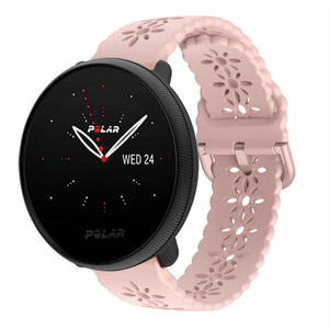 Patterned Silicone Strap, pink, on a watch, 3/4 front view