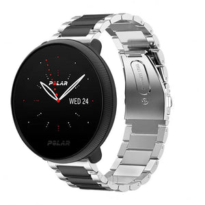 Steel Strap, silver/black, on a watch, 3/4 front view