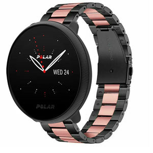 Steel Strap, black/pink, on a watch, 3/4 front view