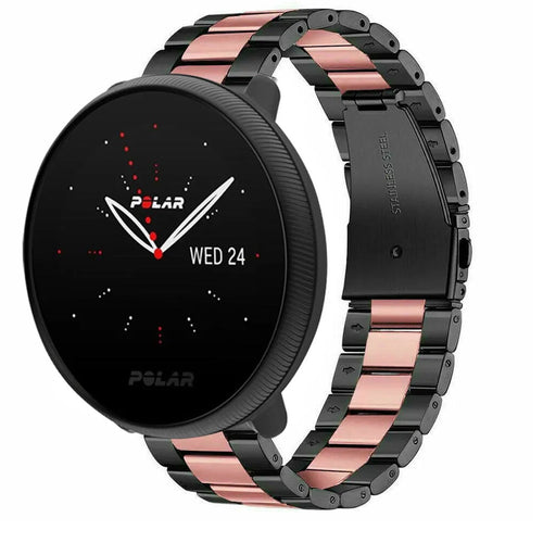 Steel Strap, black/pink, on a watch, 3/4 front view