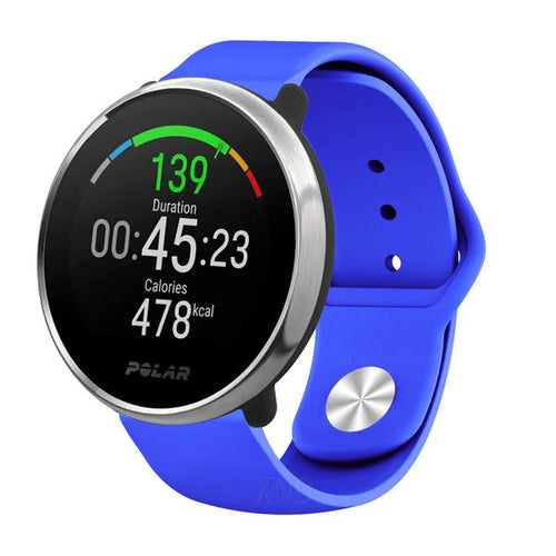 Silicone Sport Strap, blue, on a watch, 3/4 front view