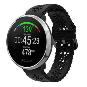 Patterned Silicone Strap, black, on a watch, 3/4 front view