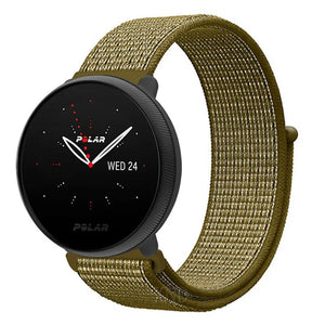 Nylon Strap, olive, on a watch, 3/4 front view