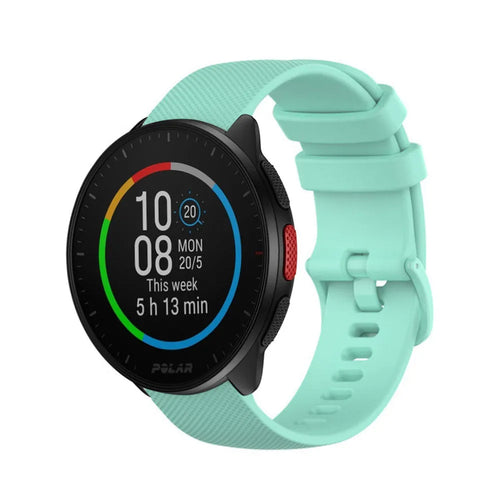 Premium Silicone Strap, aqua, on a watch, 3/4 front view