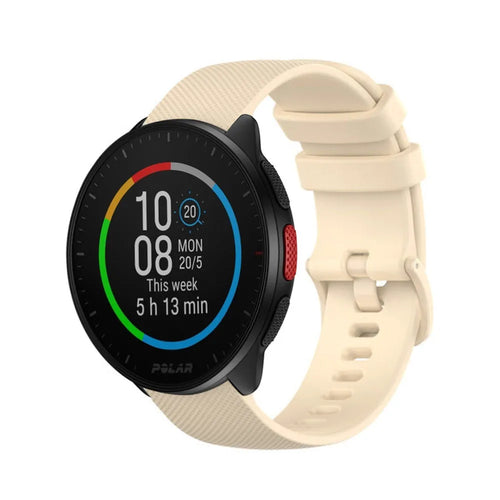 Premium Silicone Strap, beige, on a watch, 3/4 front view