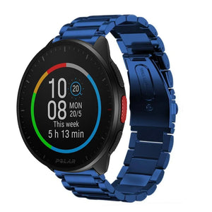 Steel Strap, blue, on a watch, 3/4 front view